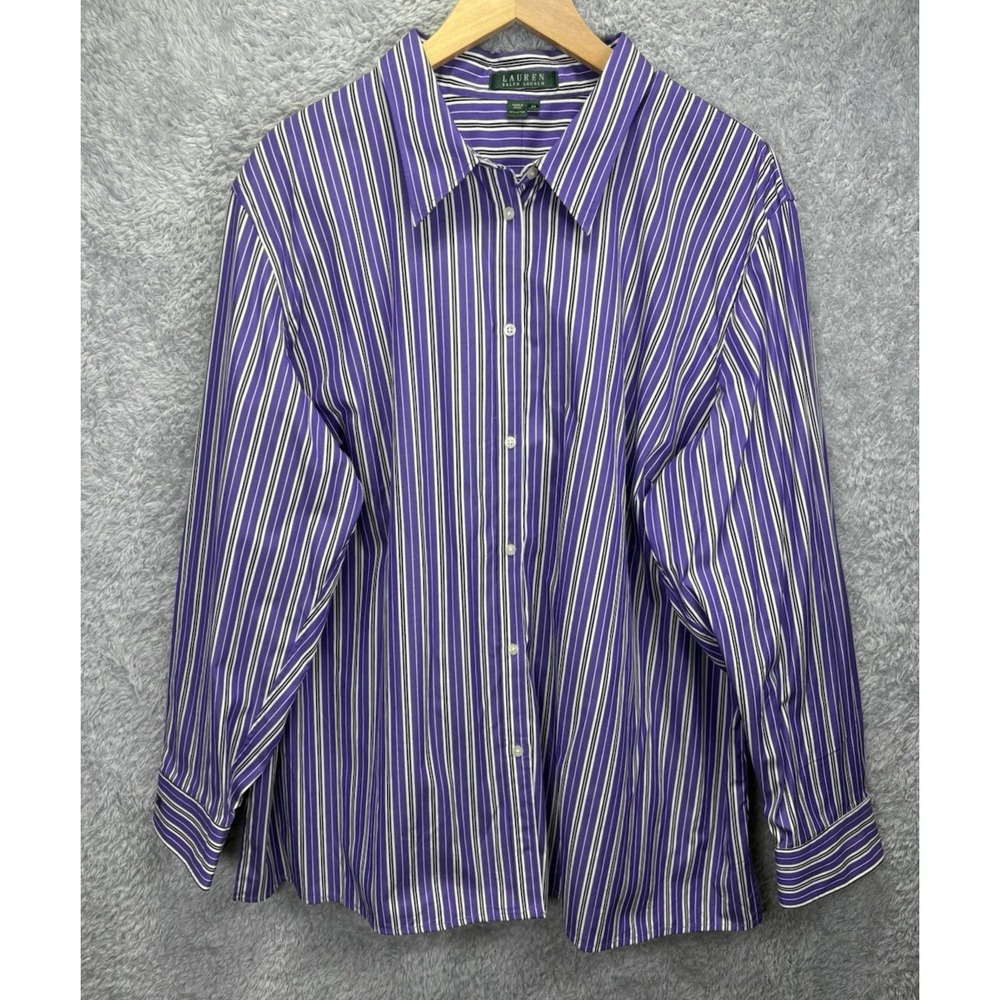 Lauren Ralph Lauren Womens 3X Purple White Striped Button Down Shirt Plus Size